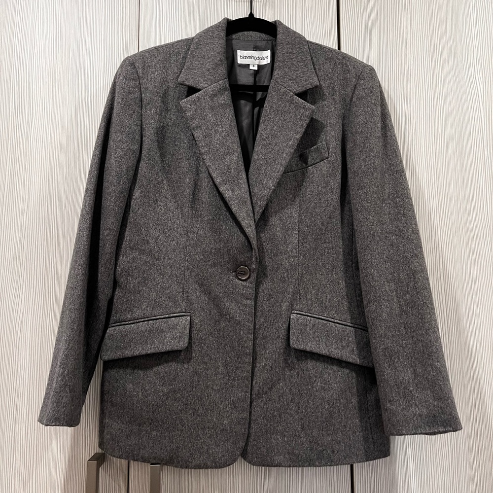Bloomingdale’s 100% Cashmere‎ Blazer Heathered Charcoal Gray Size 8 Lined